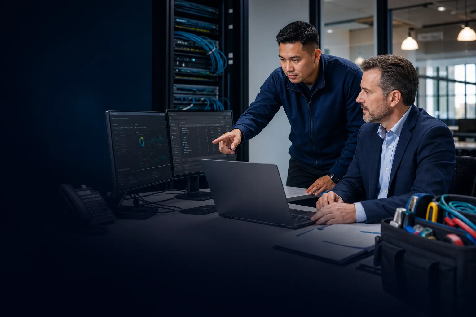 Ocean Broadwave support engineer assisting a business manager with managed IT systems